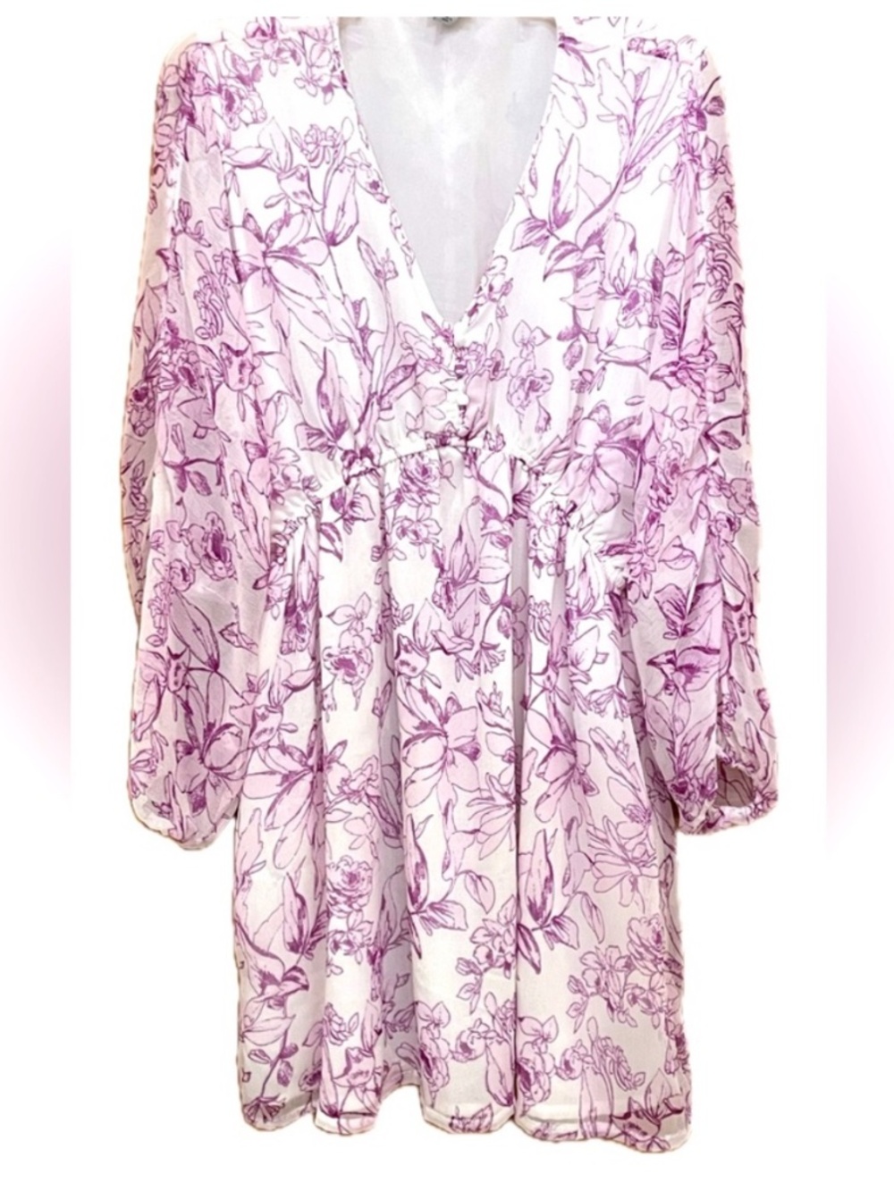 Floral V-Neck Dress in Purple and White